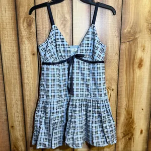Hollister Blue Plaid Smocked Mini Dress Size Large thumbnail 3