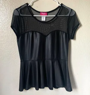 Black Leather Peplum Top Size L thumbnail 1