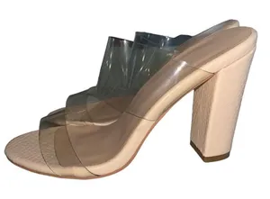 Only Maker Nude Clear Double Strap Block‎ Heel Mules Sandals Size 39 Tan thumbnail 1