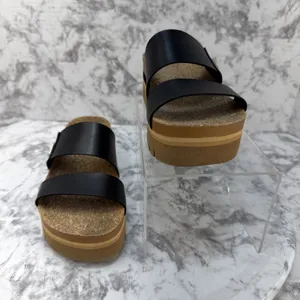 Reef Cushion Vista Higher Platform Slide Sandals Size 7.5 Black Arch Support thumbnail 4