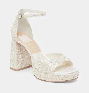 Pandro Pearl Heels True White Satin thumbnail 1