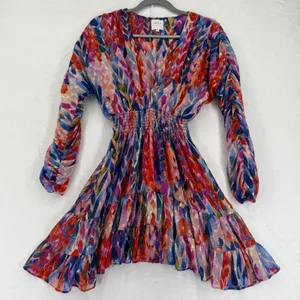 MISA Los Angeles Chiara Dress XS Mini Multicolor Long Sleeve Tiered Sheer‎ Boho thumbnail 1