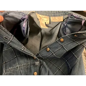Vintage 90s Karin Stevens Denim Maxi Dress Velvet Collar Button Front 6P thumbnail 9