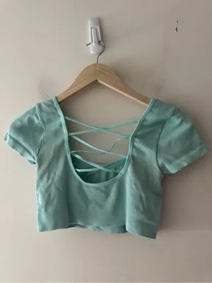 Aerie Mint Green Ribbed Strappy Back Crop Top thumbnail 5