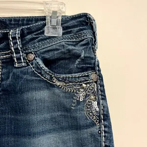 Silver Jeans Y2K Suki Low Rise Bootcut Dark Wash Embellished Size 26 thumbnail 3