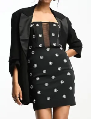 Asos - Bandeau Embellished Mini Dress in Black thumbnail 1