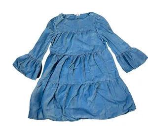 beachlunchlounge Light Blue Tiered Denim Dress with Bell Sleeves thumbnail 1
