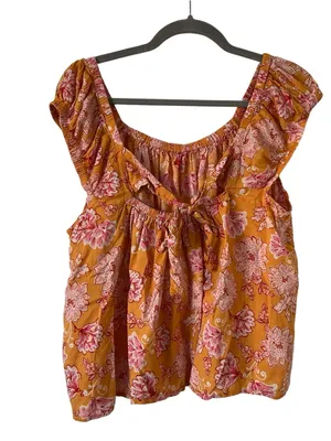 Old Navy Yellow Floral Tie Back Flutter Sleeve Boho Peasant Top XL thumbnail 4