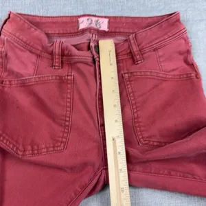 We The Free Jeans Womens 26 Red Mid Rise Skinny Distressed Fringe Hem Denim thumbnail 7