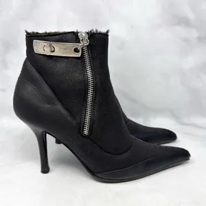 Giuseppe Zanotti Vicini Vintage Y2K Shearling Zip Pointed Ankle Booties Black 36 thumbnail 2