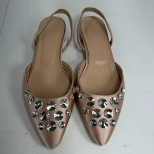 J.Crew 8.5 Blossom Slingback Flats Satin Rose Gold Crystal Embellished Shoes thumbnail 6