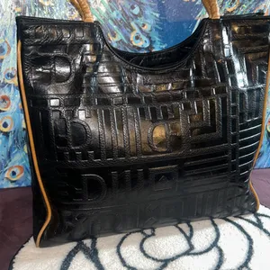 Due Fratelli Black With Tan Accented Leather Shoulder Tote Bag thumbnail 2