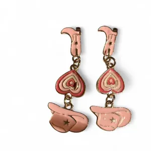 Fashion Jewelry Gold-tone Pink Enamel Cowgirl Dangle Earrings thumbnail 4