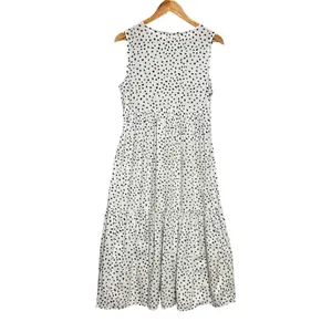 Beach Lunch Lounge Midi Tiered Babydoll Dress XS White Black Polka Dot‎ Cottage thumbnail 2