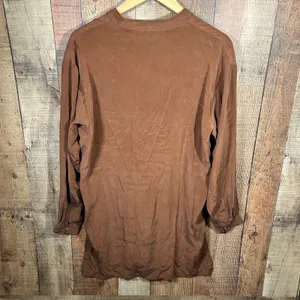 Preston & York Womens M 100% Silk Brown Oversized Button Down Longline Tunic Top thumbnail 5