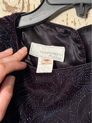 Vintage Warren Petites Black Velvet Evening Top Sparkly Paisley Pattern Small thumbnail 2