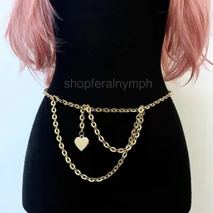 Gold Y2K Heart Charm Flat Link Draped Chain Belt, Fits Up to 48 Inches, X7GA1369 thumbnail 1