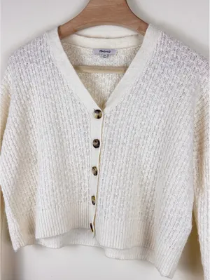 Madewell Mayfair Sweater Cardigan Antique Cream Alpaca Blend XXS Textured Knit thumbnail 5