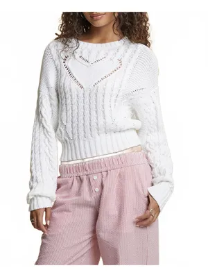 PacSun Cotton Beverly and Beck Heart Cable Knit Crew Neck Sweater White NWT XXL thumbnail 4