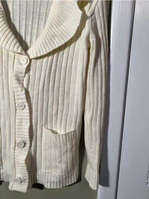 Vintage Kmart Women's Size Medium Cardigan Sweater Cream White Collared Pockets thumbnail 4