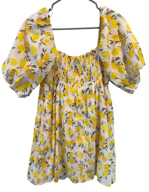NWT Trixxi Yellow and White Lemon Tiered Puff Sleeve Mini Dress thumbnail 5