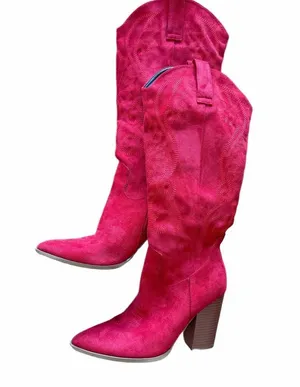 Women's Tall Red Faux Suede Western Theme Block Heel Boot Size 6.5 #2602028 thumbnail 1