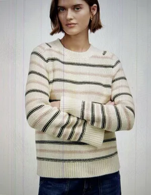Madewell $98 Cotton Crewneck Sweater Dark Loden Stripe NT643 Size M thumbnail 1