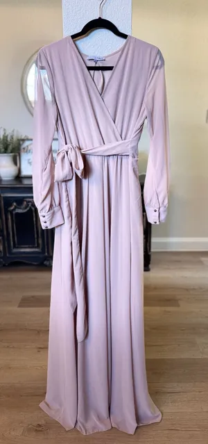 BalticBorn Lydiah Long Sleeve Chiffon Maxi Blush Pink thumbnail 1