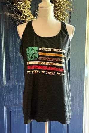 Women's Black Graphic Flag Tank Top size L Gray Size L thumbnail 1