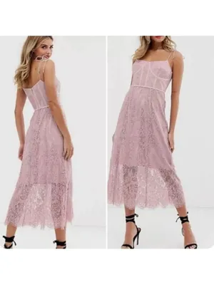 Keepsake The Label Sense Lace Midi Dress 10 Pink Sheer Sweetheart Tie Sleeve thumbnail 14