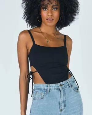 Princess Polly Black  High-Leg Bodysuit thumbnail 1