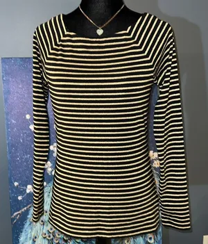 Ralph Lauren Size M Striped Squared Boatneck Long Sleeve Top thumbnail 1