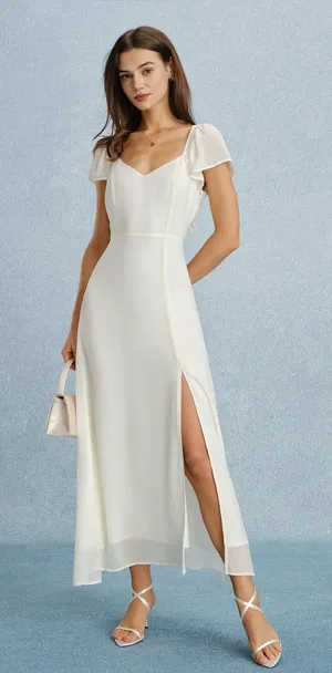 Rihoas Apricot Sweetheart Neck Slit Chiffon Maxi Dress thumbnail 1