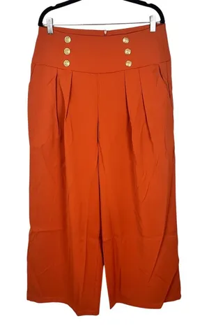 Halara Pleated High Rise Wide Leg Sailor Trouser Gold Buttons Size Large NWT thumbnail 1