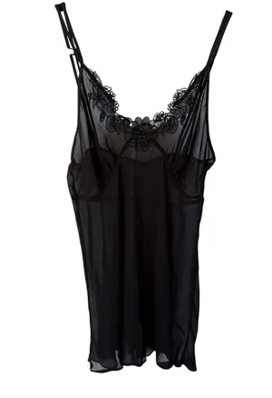 Sheer Sexy Black Lingerie Slip Dress Lace Floral Babydoll Strappy Mini Romantic thumbnail 1