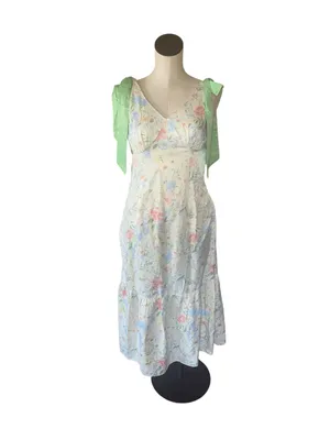 NWT Bridgerton Bow Strap Slip Maxi Dress Floral Cottagecore Green Multi Small thumbnail 2