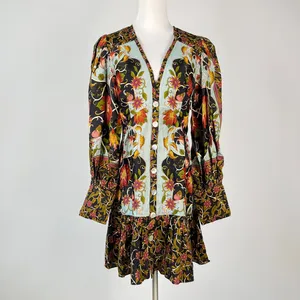 NWOT Farm Rio Floral Swans V-Neck Long Sleeves Mini Dress Size XS thumbnail 11