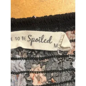 Live To Be Spoiled Peasant Crop Top Blouse Smocked Back Size Medium (5638) thumbnail 4