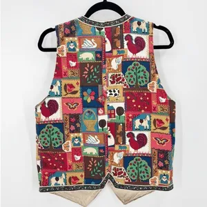 Vintage Paula Elise open front vest 90s patchwork farm novelty print size S/M thumbnail 2
