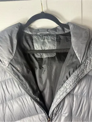 Calvin Klein Grey Duck Down Puffer Long Coat Packable Hooded Zip Size Large thumbnail 11
