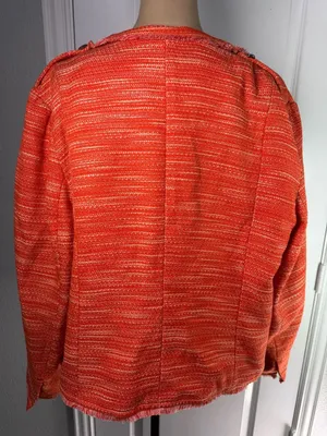Chico's Orange Tweed Fringe Asymmetrical Zip Moto Jacket Size 3 XL thumbnail 6