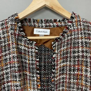 Calvin Klein Tweed Blazer Open Front Frayed Edges Size 14 Women Office Attire‎ thumbnail 16