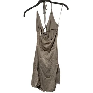 Zara Taupe Halter Mini Dress Womens XS Open Back Ruched Tie A Line Made Turkey thumbnail 10