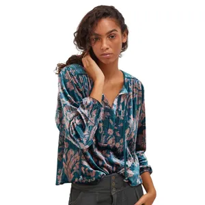 ANTHROPOLOGIE Women’s Boho Faustine Floral Velvet Peasant Top thumbnail 2