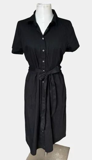 J.Crew Factory Black Shirt Dress Sz 10 Tie Waist Button Front Classic Minimalist thumbnail 1