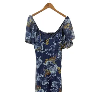 Lulus Valla Navy Blue Floral Flutter Sleeve Midi Dress size Large NWT thumbnail 6