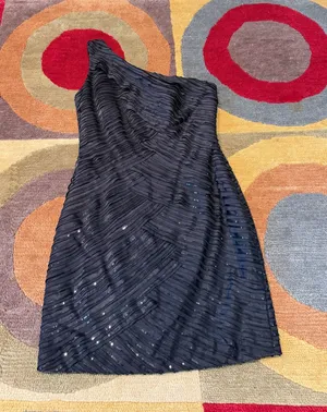 Calvin Klein Black One Shoulder Sequin Mini Cocktail Party Dress Size Medium thumbnail 1