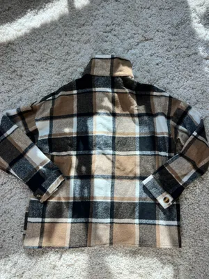 Cream & brown plaid button up jacket Multiple Size M thumbnail 3