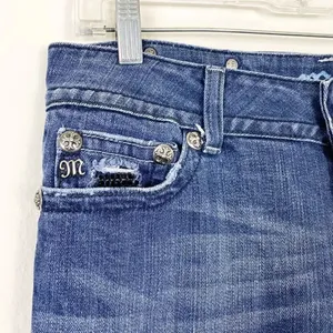 Miss Me Dark Wash Low Rise Rhinestone Embellished Flap Pocket Bootcut Jeans thumbnail 5