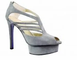 MARY CHING $399 Jennifer Platform Shoe Stiletto Heels Gray Suede Size 37 7 Peep thumbnail 1
